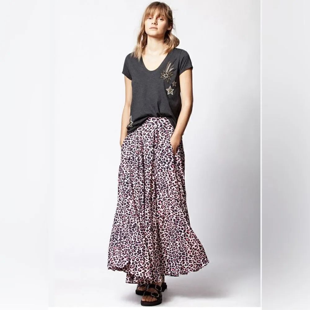 Zadig & Voltaire Joyo print Leo Flared Skirt animal print. Medium NWT